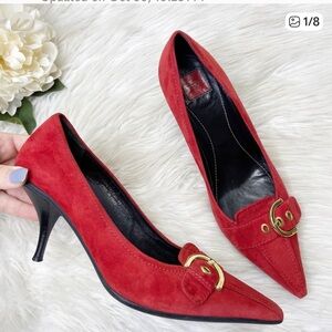 Coach Sarrah Red Suede Pointed Toe Pumps  👠 8.5 B